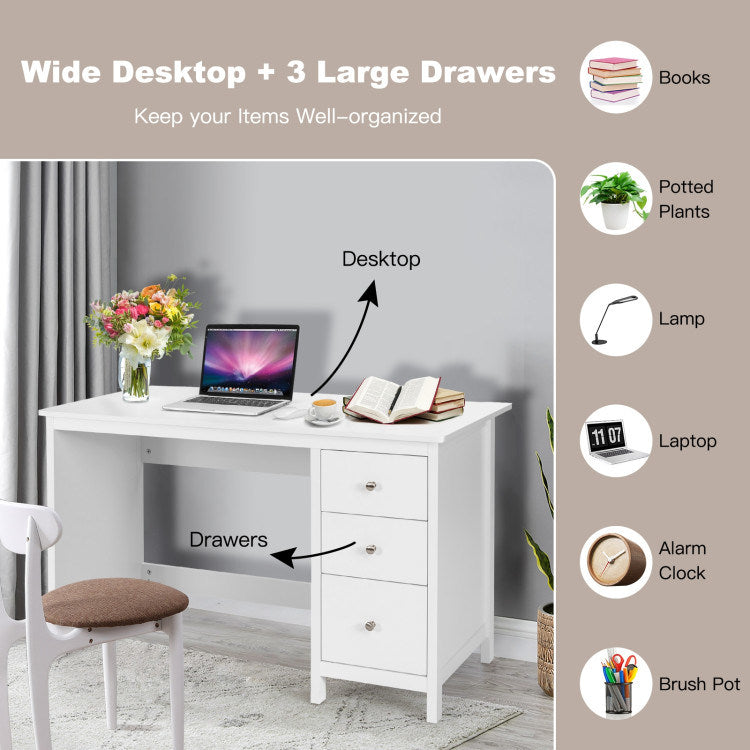 3-Drawer Home Office Study Computer Desk with Spacious Desktop