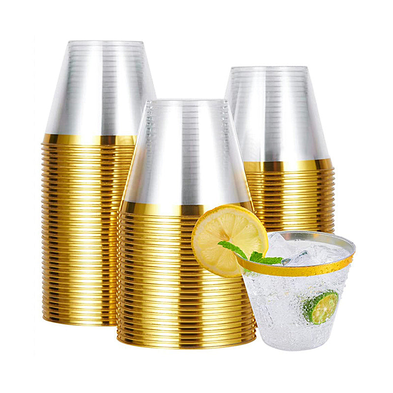 10/50/100pcs Gold Plastic Cups Disposable Transparent Plastic Cup Wine Glass Champagne Cup Birthday Wedding Decor Party Supplies