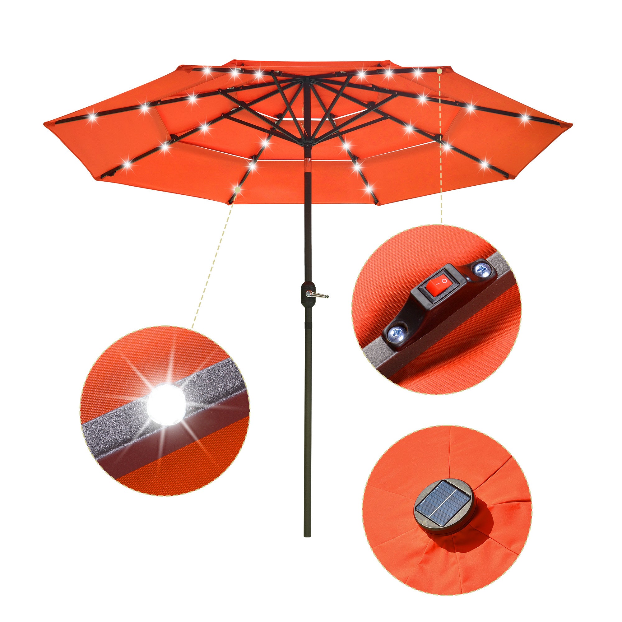 9Ft 3-Tiers 24LEDS Patio Umbrella Fruit Orange