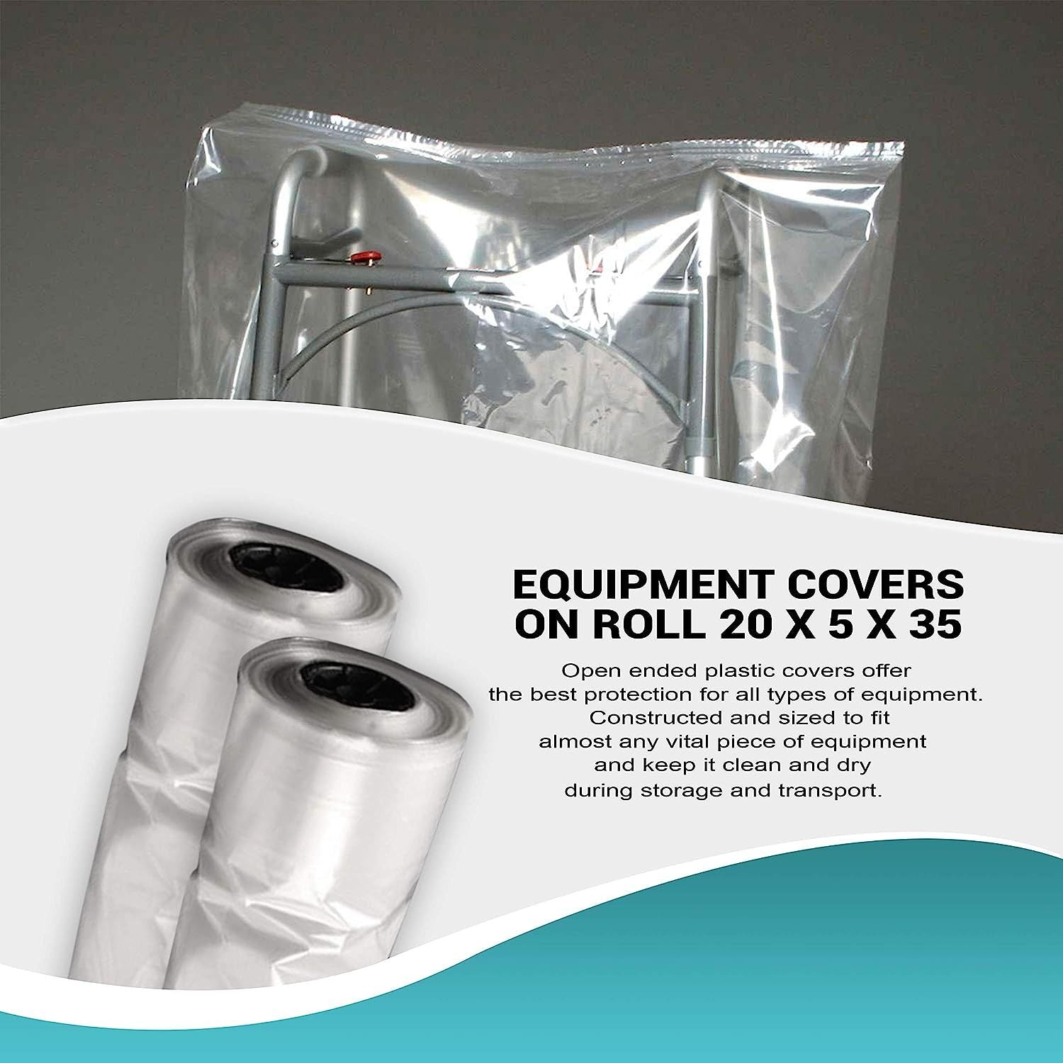 Pack of 500 Equipment Covers on Roll 20 x 5 x 35. Ultra Thin Design 1 mil Plastic Bags 20x5x35. Home Equipment. Ideal for Industrial and Health Needs.