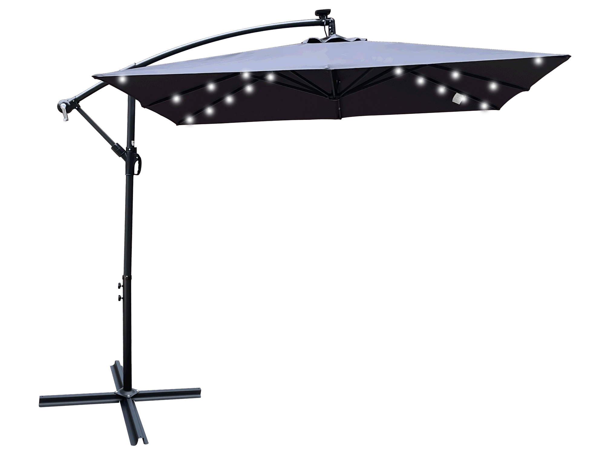 Square 2.5X2.5M Outdoor Patio Umbrella Solar Powered LED Lighted Sun Shade Market Waterproof 8 Ribs Umbrella with Crank and Cross Base for Garden Deck Backyard Pool Shade Outside Deck Swimming Pool