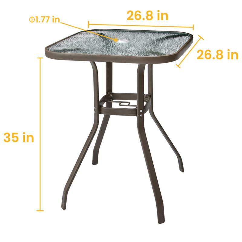 Outdoor Garden Lawn Pool Deck High Dining Bistro Table Tempered Glass Top with Umbrella Hole