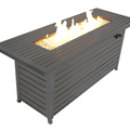 57in Outdoor Gas Propane Fire Pits Table, Aluminum, 50000BTU Firepit Fireplace Dinning Table with Lid, Fire Glass, Retangular, ETL Certification, for Garden Backyard Deck Patio-Mocha