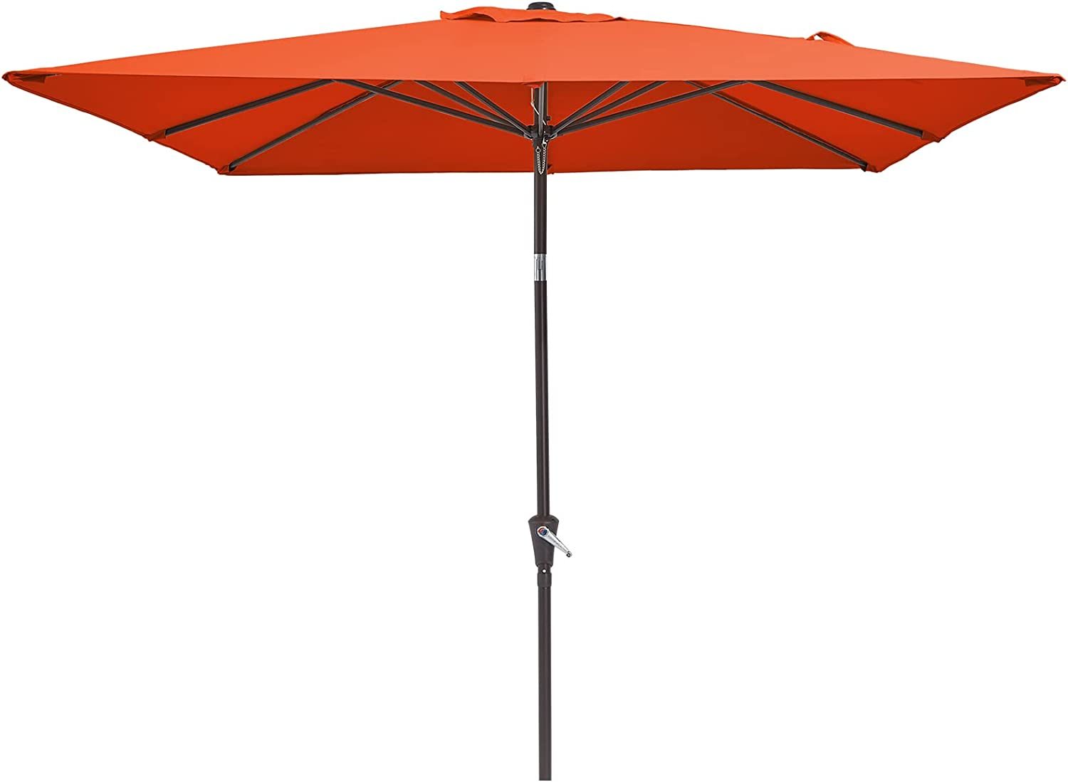 Rectangular Patio Umbrella 6.5 ft. x 10 ft. with Tilt, Crank and 6 Sturdy Ribs for Deck, Lawn, Pool in ORANGE