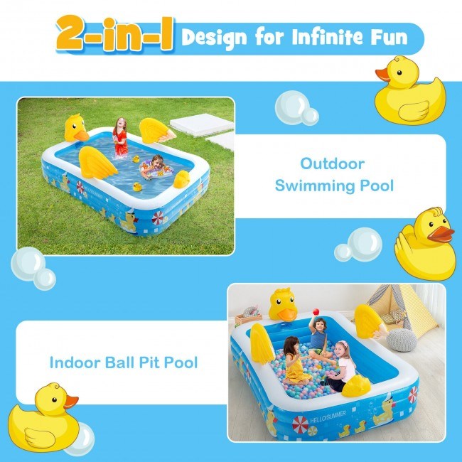 Inflatable Swimming Pool Duck Themed Kiddie Pool with Sprinkler for Age Over 3