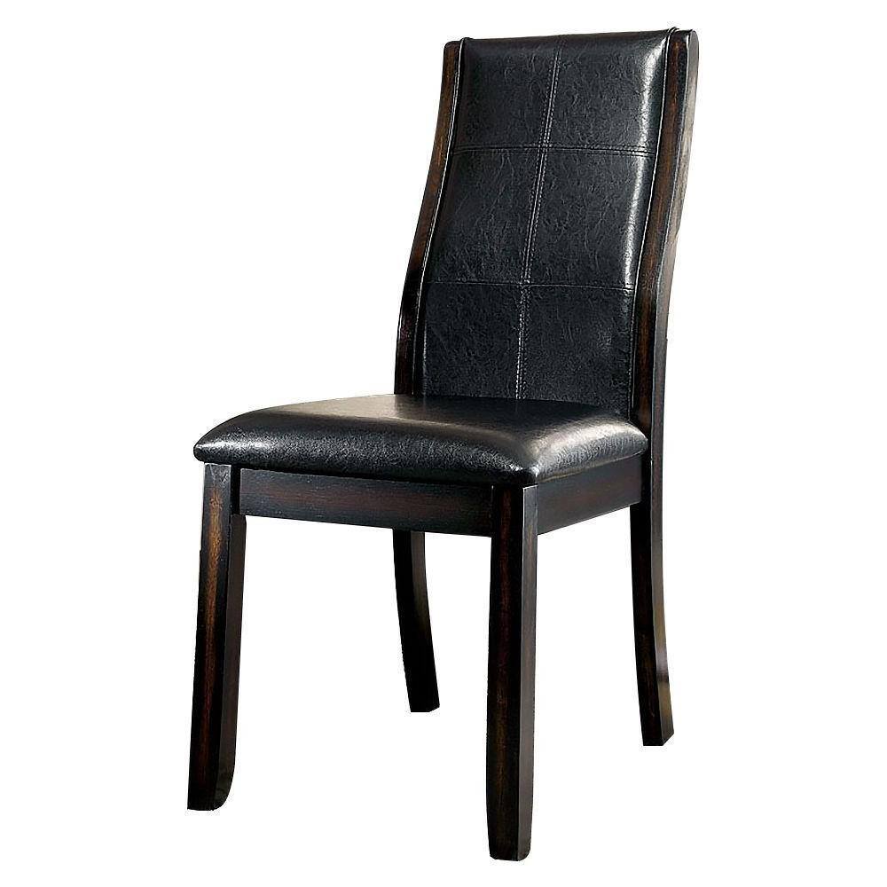 Transitional Dining Room Side Chairs Set of 2pc Chairs only Brown Cherry Unique Curved Back Espresso Leatherette Padded Seat