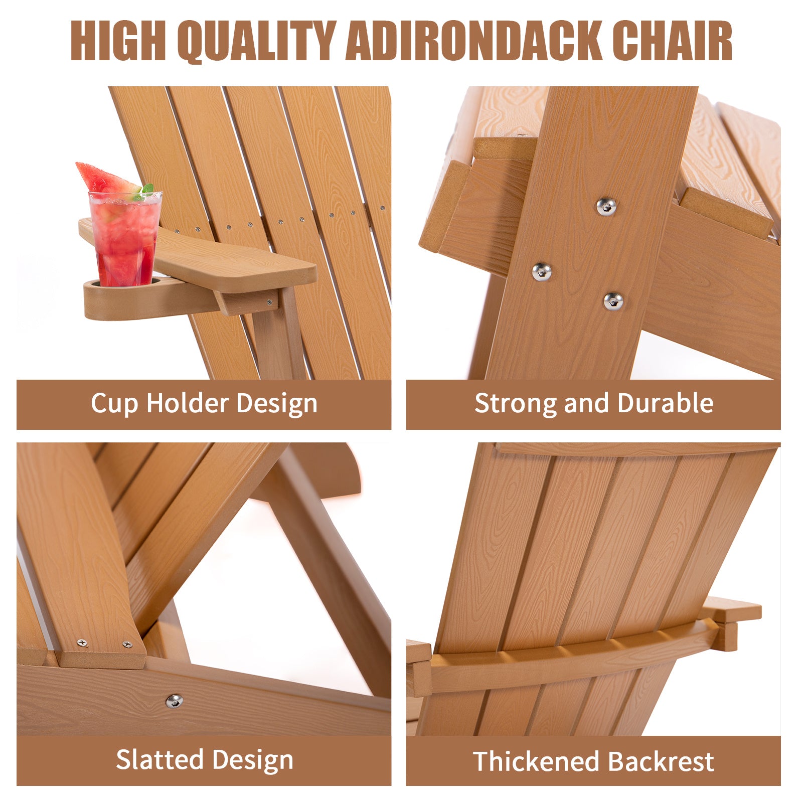 (Do Not Sell on Amazon) TALE Adirondack Chair Backyard Furniture Painted Seating with Cup Holder Plastic Wood for Lawn Outdoor Patio Deck Garden Porch Lawn Furniture Chairs RT