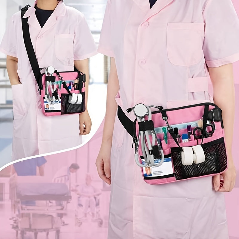 1pc Waist Bag With Medical Equipment Pocket Nurse Waist Bag Tool Belt; OPP Bag Packaging; Pink