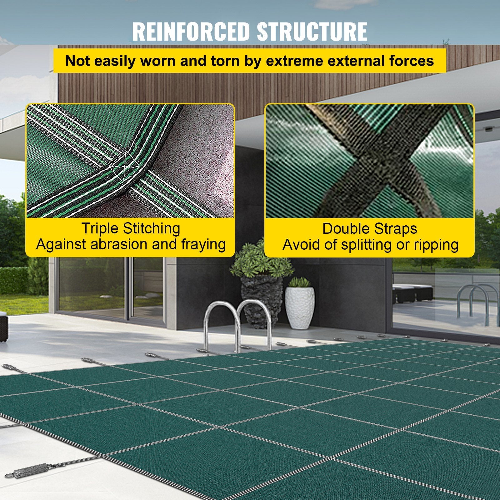 VEVOR Inground Pool Safety Cover, 20 x 42 ft Rectangular Winter Pool Cover, Triple Stitched, High Strength Mesh PP Material, Good Rain Permeability, Installation Hardware Included, Green