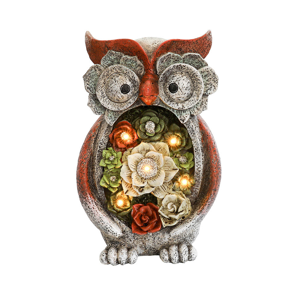 Garden Statue Owl Figurines,Solar Powered Resin Animal Sculpture with 5 Led Lights for Patio,Lawn, Garden Decor