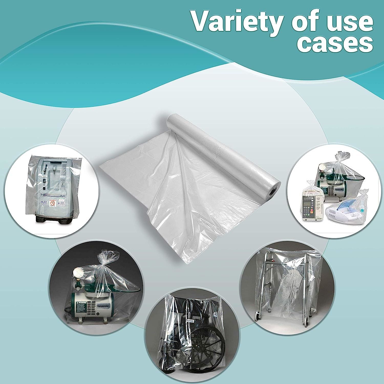 Pack of 500 Equipment Covers on Roll 20 x 5 x 35. Ultra Thin Design 1 mil Plastic Bags 20x5x35. Home Equipment. Ideal for Industrial and Health Needs.