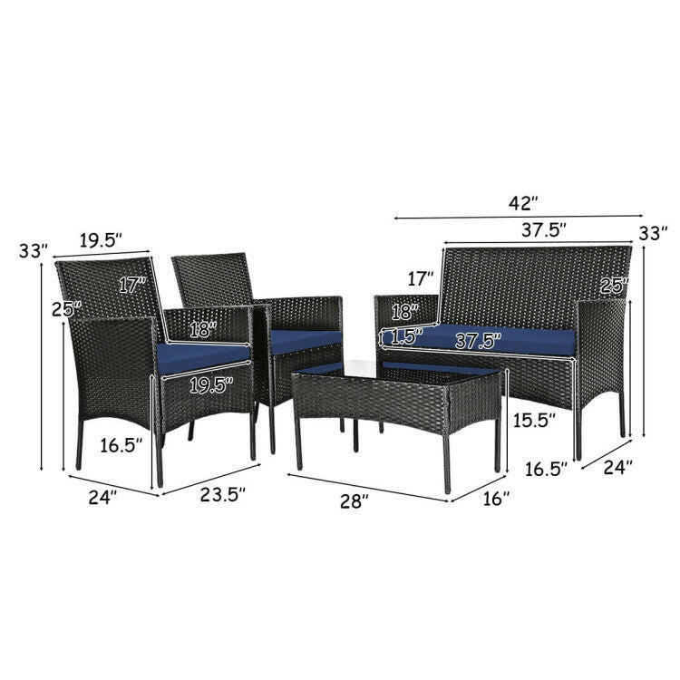 Rattan Cushioned Sofa Set