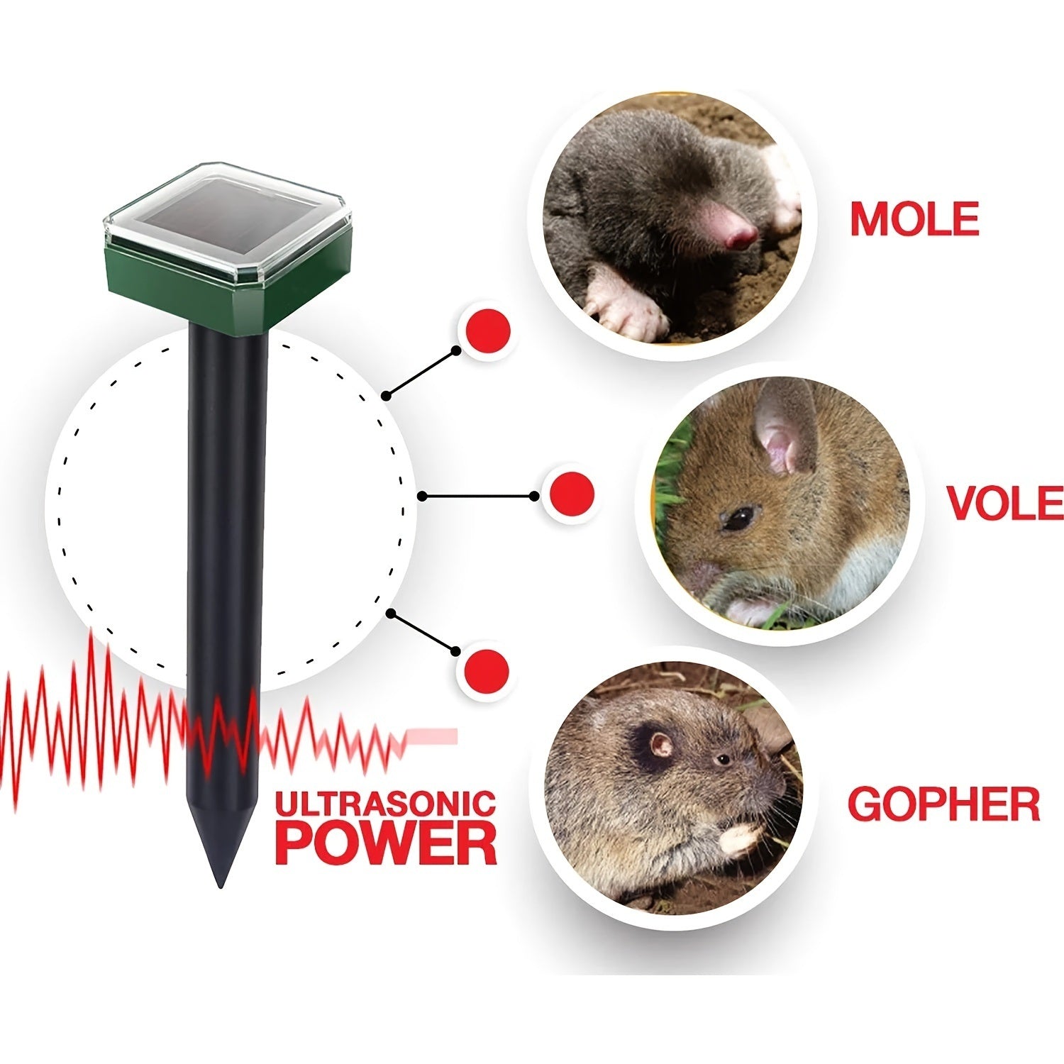 2pcs Mole Repellent Stakes; Solar Mole Repellent Ultrasonic; Ultrasonic Solar Powered; Ip65 Waterproof Sonic Repeller Stakes For Groundhog; Vole; Snake; Garden & Patio Tools