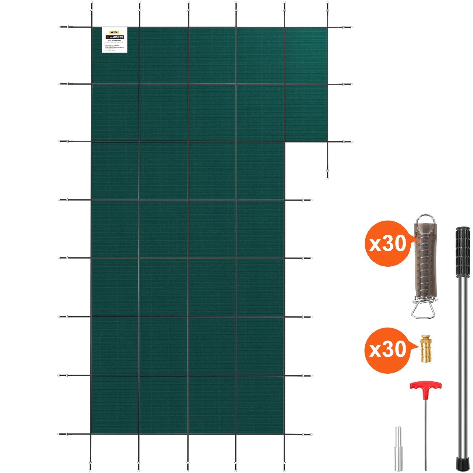 VEVOR Inground Pool Safety Cover, 20 x 38 ft Rectangular Winter Pool Cover with Right Step, Triple Stitched, High Strength Mesh PP Material, Good Rain Permeability, Installation Hardware Included