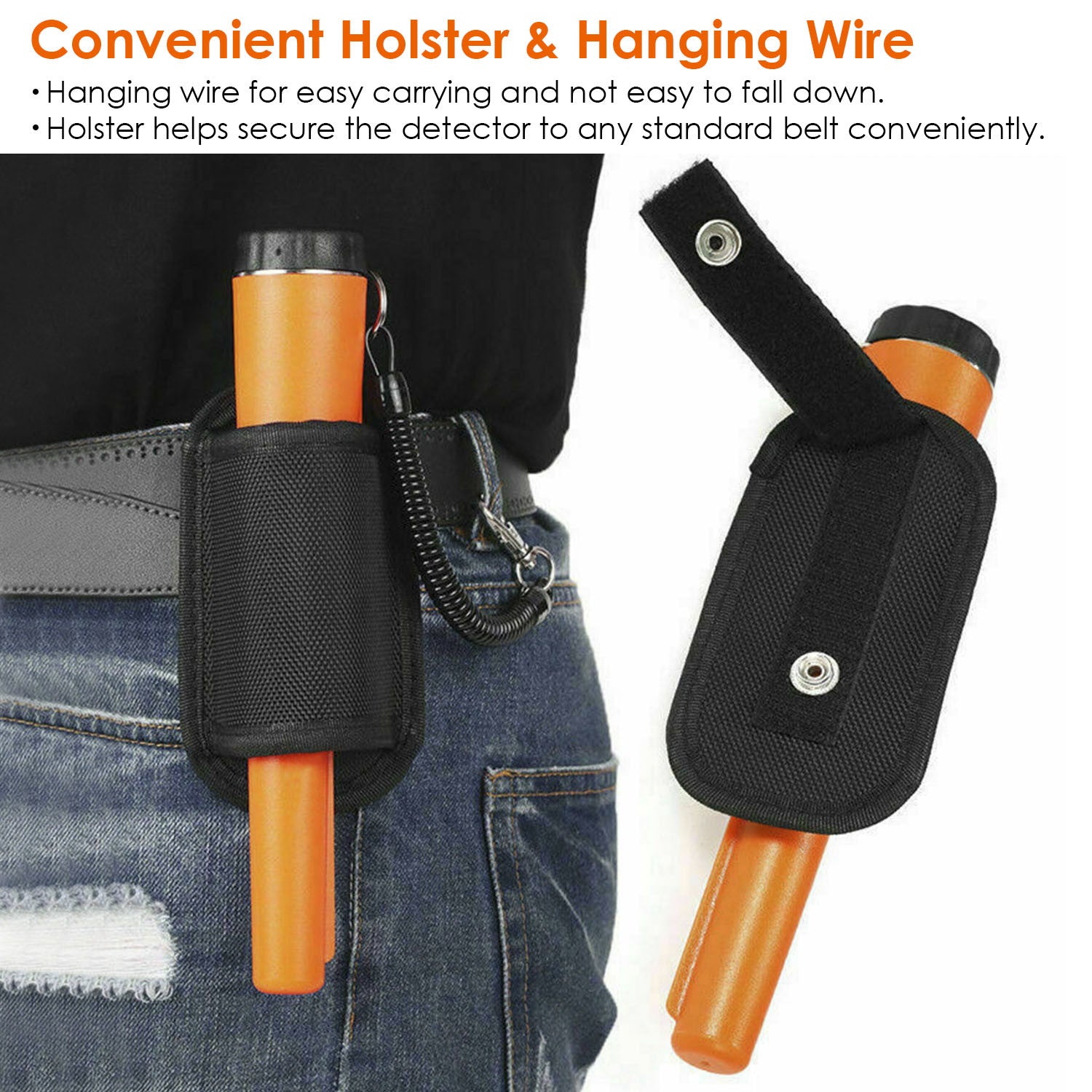 Metal Detector Pinpointer Handheld Pin Pointer Probe Wand Sensitive Gold Digger Hunter w/ Holster Retractable Hanging Wire