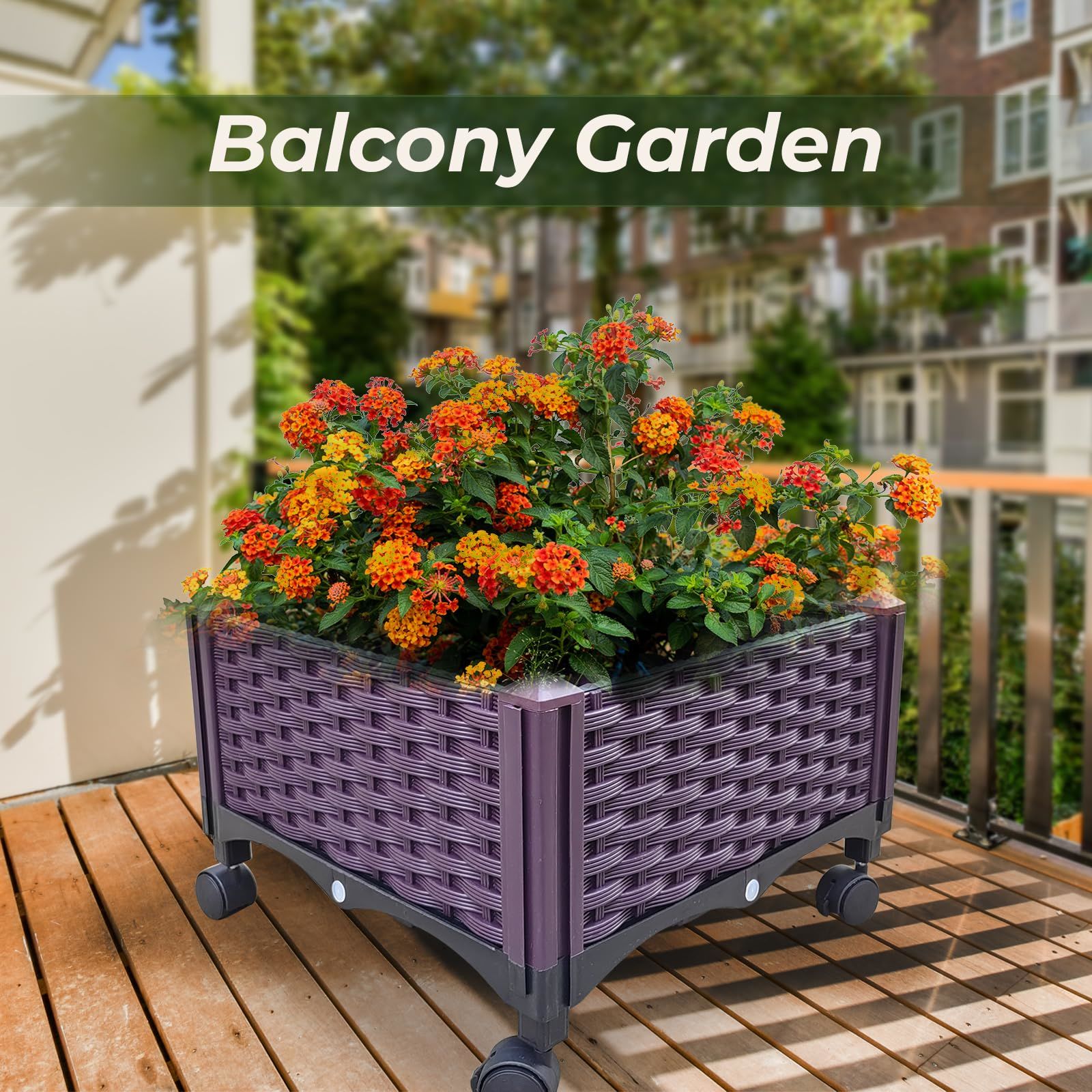 Plastic Rolling Raised Garden Bed, Planter Boxes with Wheels Mobile Planters for Outdoor Indoor Plants Elevated Garden Boxes Plant pots for Flowers, Vegetables, Fruits, Herbsegetables, Fruits, Herbs