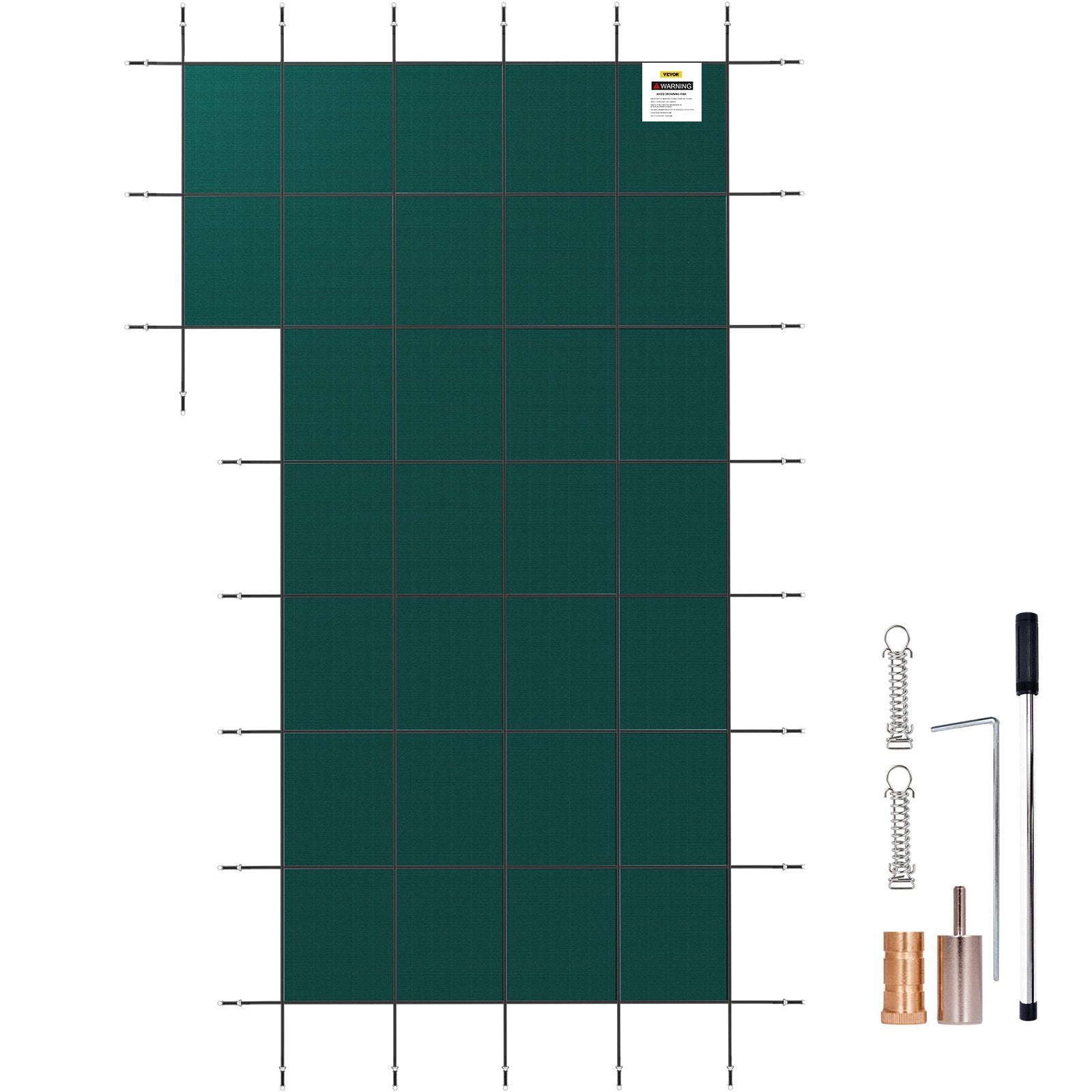 VEVOR Inground Pool Safety Cover, 18 x 34 ft Rectangular Winter Pool Cover with Left Step, Triple Stitched, High Strength Mesh PP Material, Good Rain Permeability, Installation Hardware Included