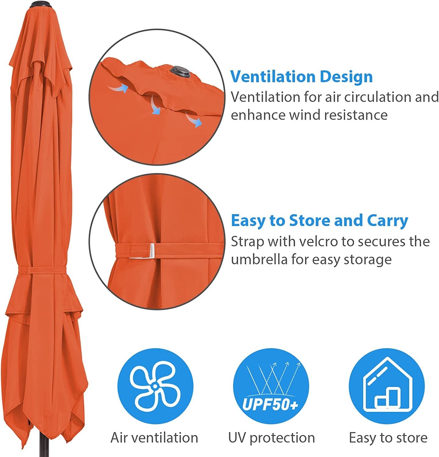 Rectangular Patio Umbrella 6.5 ft. x 10 ft. with Tilt, Crank and 6 Sturdy Ribs for Deck, Lawn, Pool in ORANGE