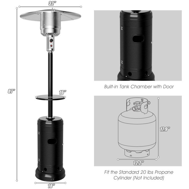 Outdoor Heater Propane Standing LP Gas Steel with Table and Wheels