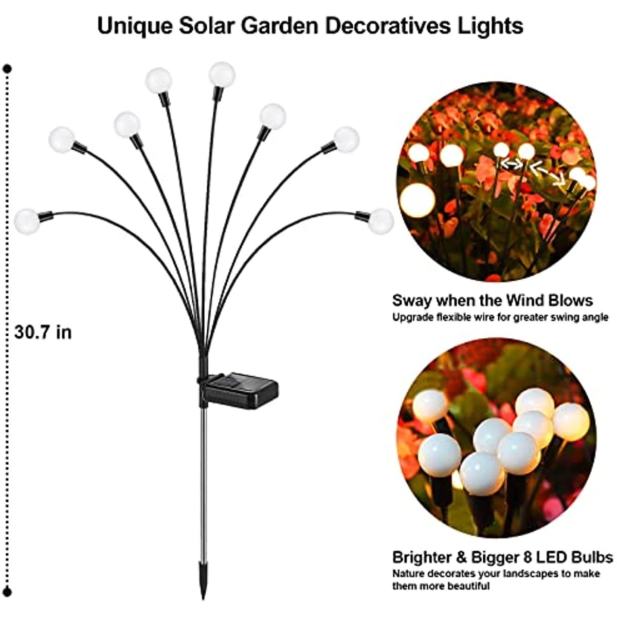 Solar Garden Lights Outdoor Decorations; 4 Pack Upgraded 8 LED Solar Powered Firefly Lights; Flexible Waterproof Solar Swaying Light for Yard Pathway Landscape Decorative