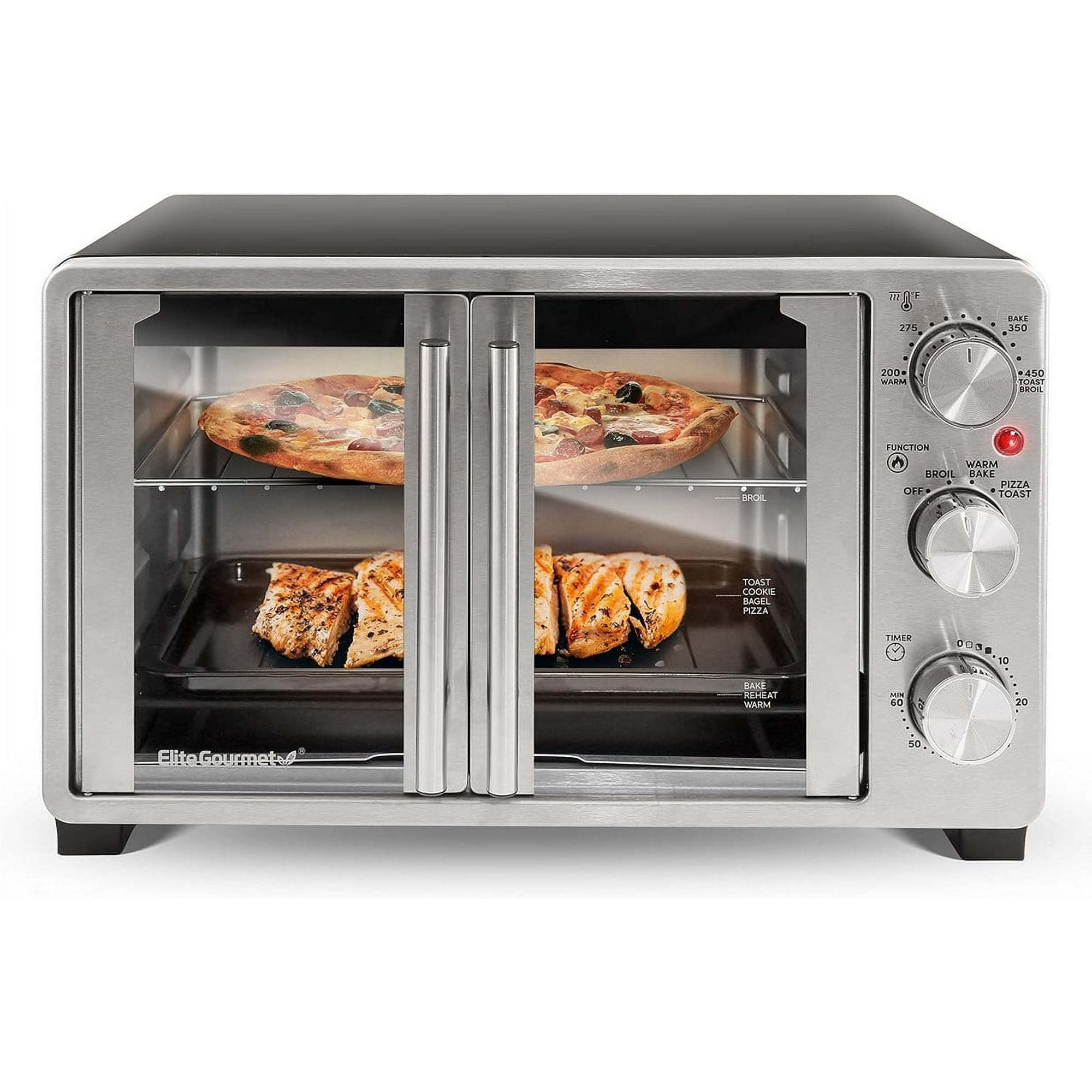 Elite Gourmet ETO2530M New Double French Door Toaster Oven fits 12