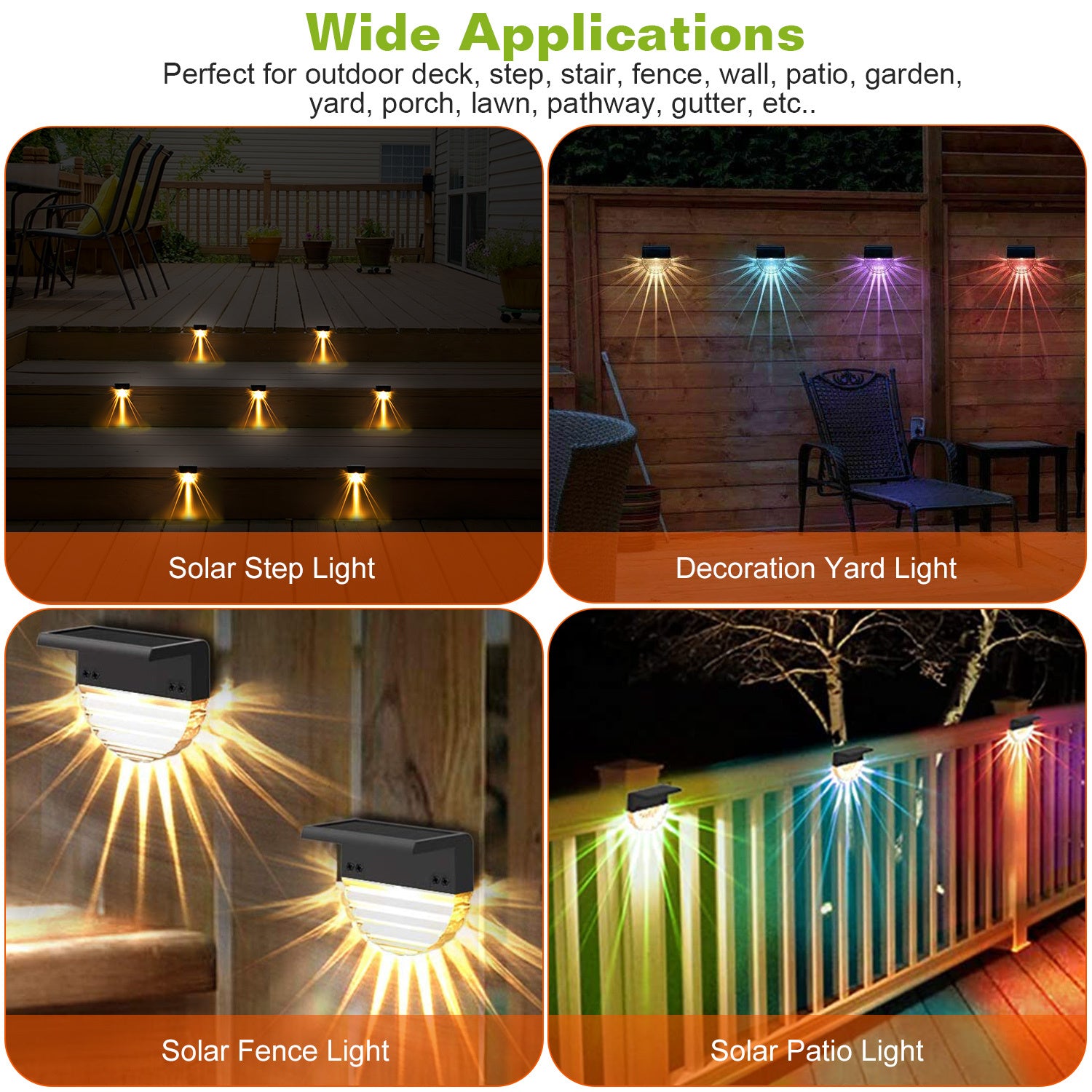 4Pcs Solar Deck Lights Outdoor LED RGB Solar Decorative Step Fence Lamp