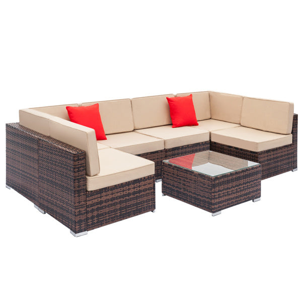 7pcs Brown Rattan Sofa Set