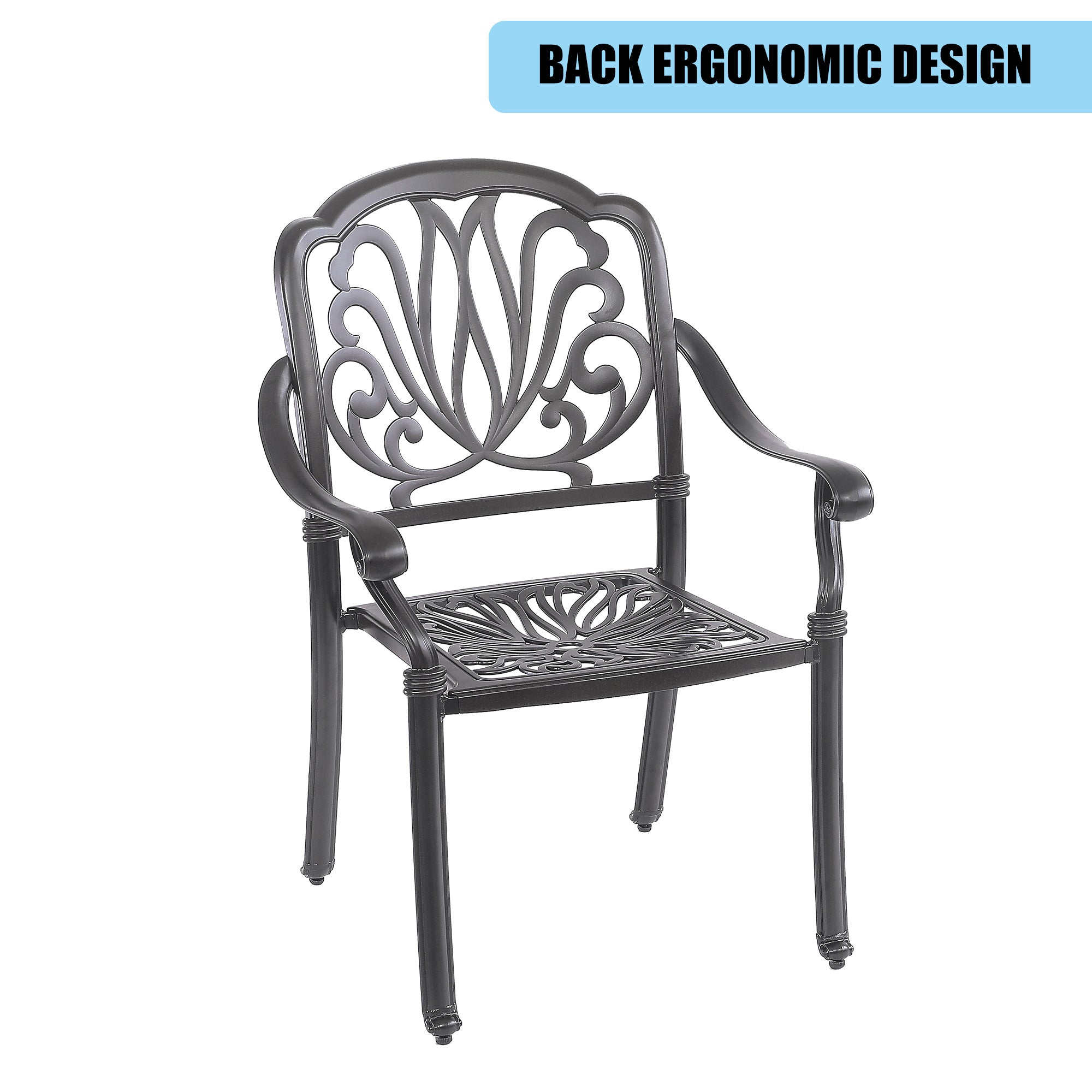 5PCS Outdoor Furniture Dining Table Set All-Weather Cast Aluminum Patio Furniture Includes 1 Round Table and 4 Chairs with Umbrella Hole for Patio Garden Deck, Lattice Weave Design,BLACK COLOR