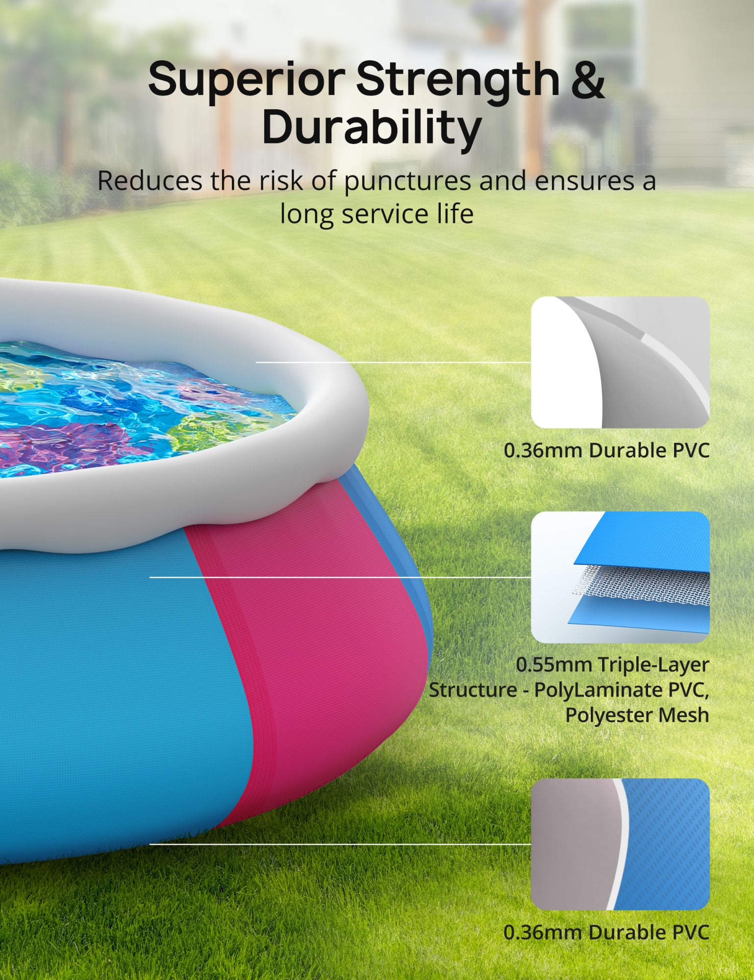 10ft ×30in Above Ground Pool Easy Set, Blow Up Pool Kiddie Pool Inflatable Top Ring Swimming Pools for Adults Family Backyard Outdoor with Pool Cover