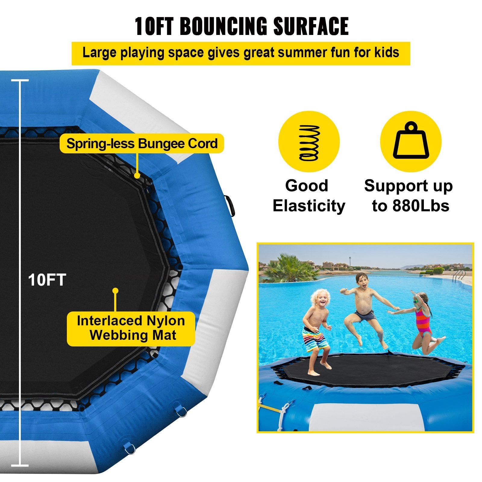 10Ft Diameter Inflatable Water Trampoline Bounce Swim Platform Lake Toy