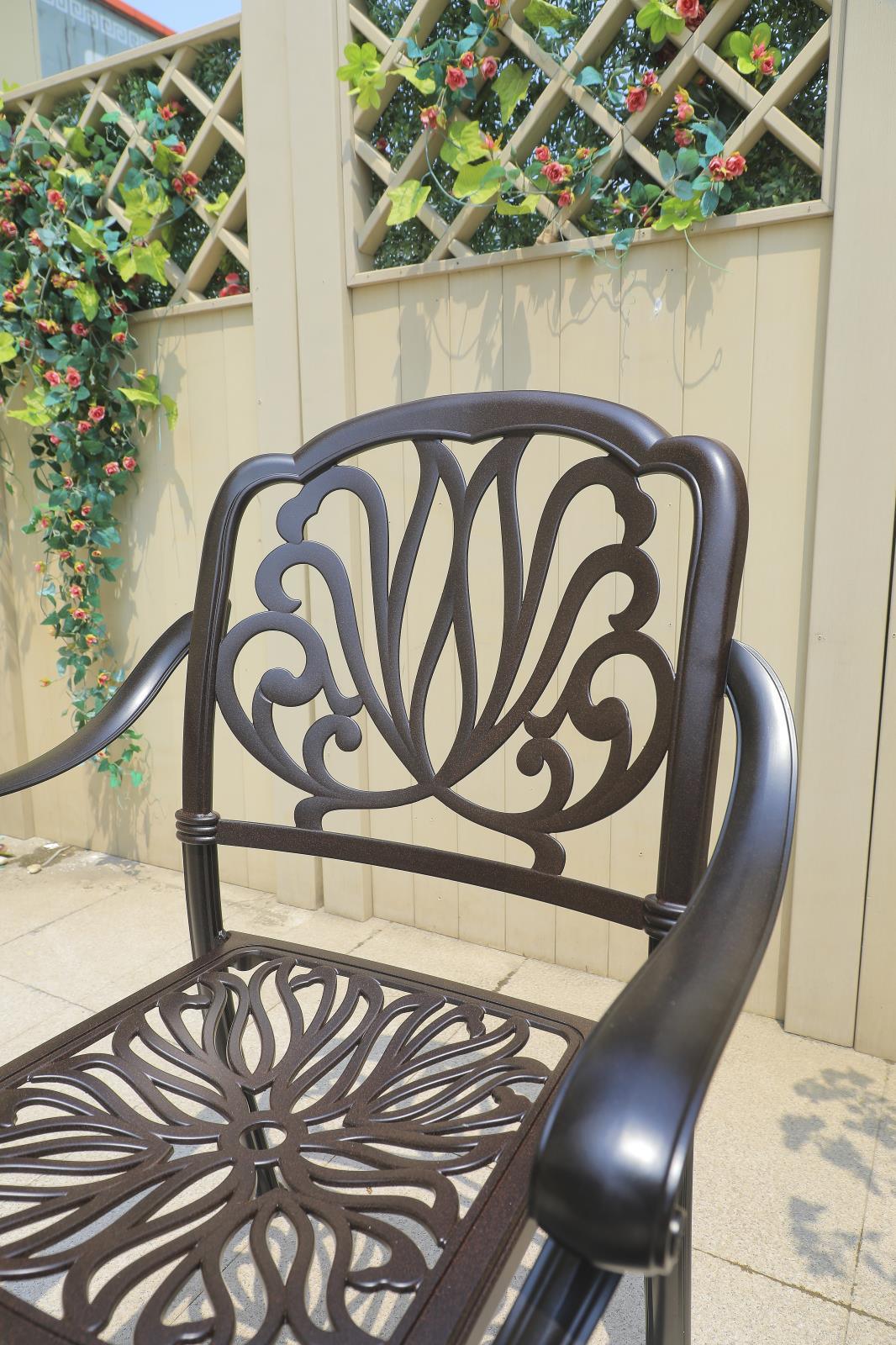 5PCS Outdoor Furniture Dining Table Set All-Weather Cast Aluminum Patio Furniture Includes 1 Round Table and 4 Chairs with Umbrella Hole for Patio Garden Deck, Lattice Weave Design,BLACK COLOR