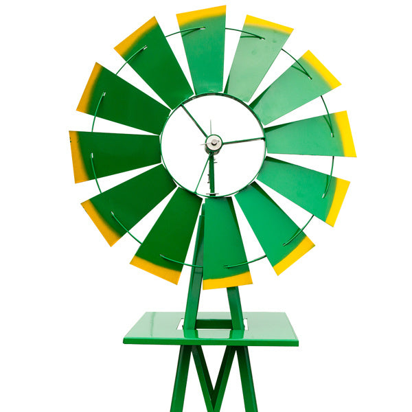 8FT Weather Resistant Yard Garden Windmill Green