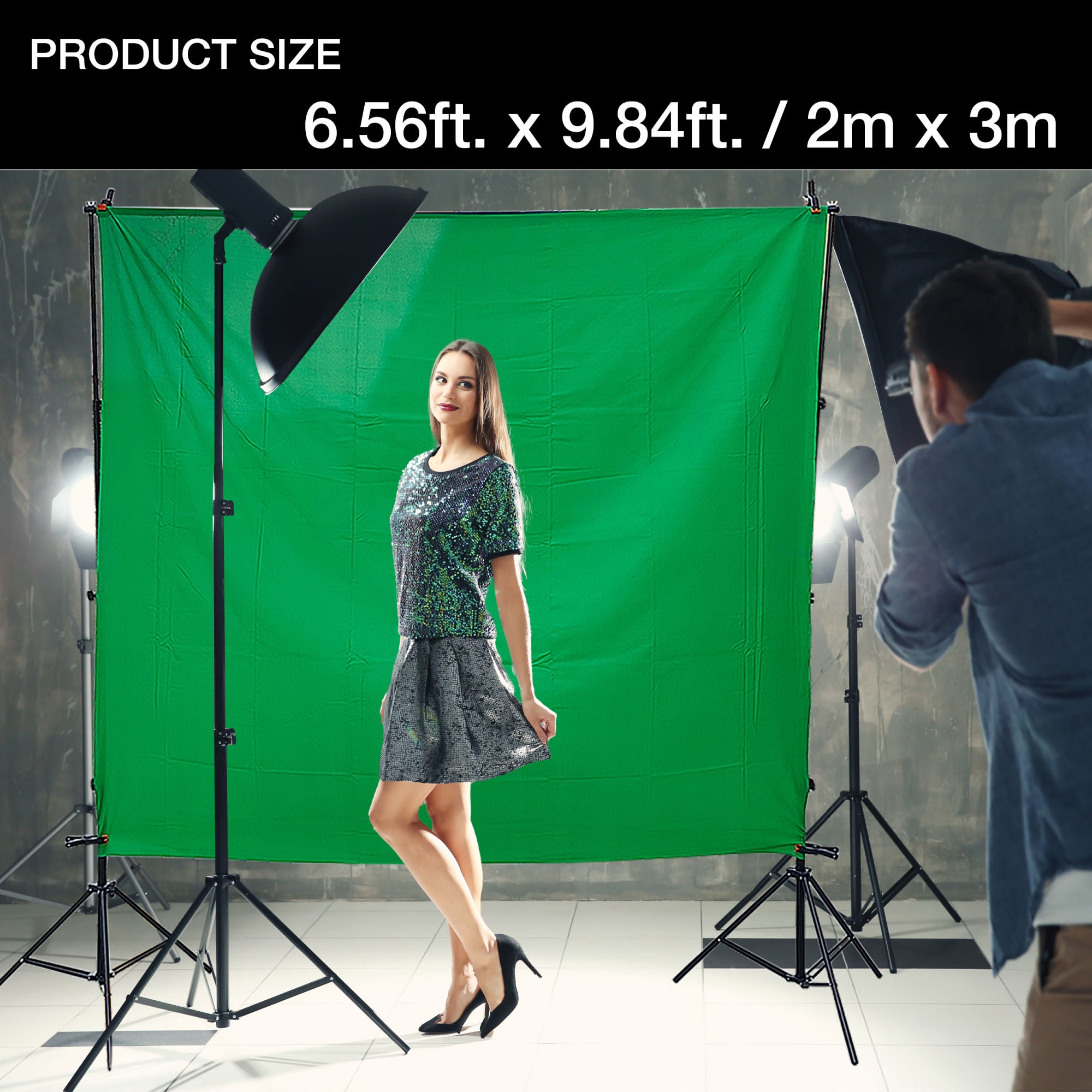 6.56 x 9.85ft Green Screen Backdrop Stand Kit, Photography Background Support Stand with Carrying Bag for Photo Video Studio YouTube Streaming Equipment Video Gaming