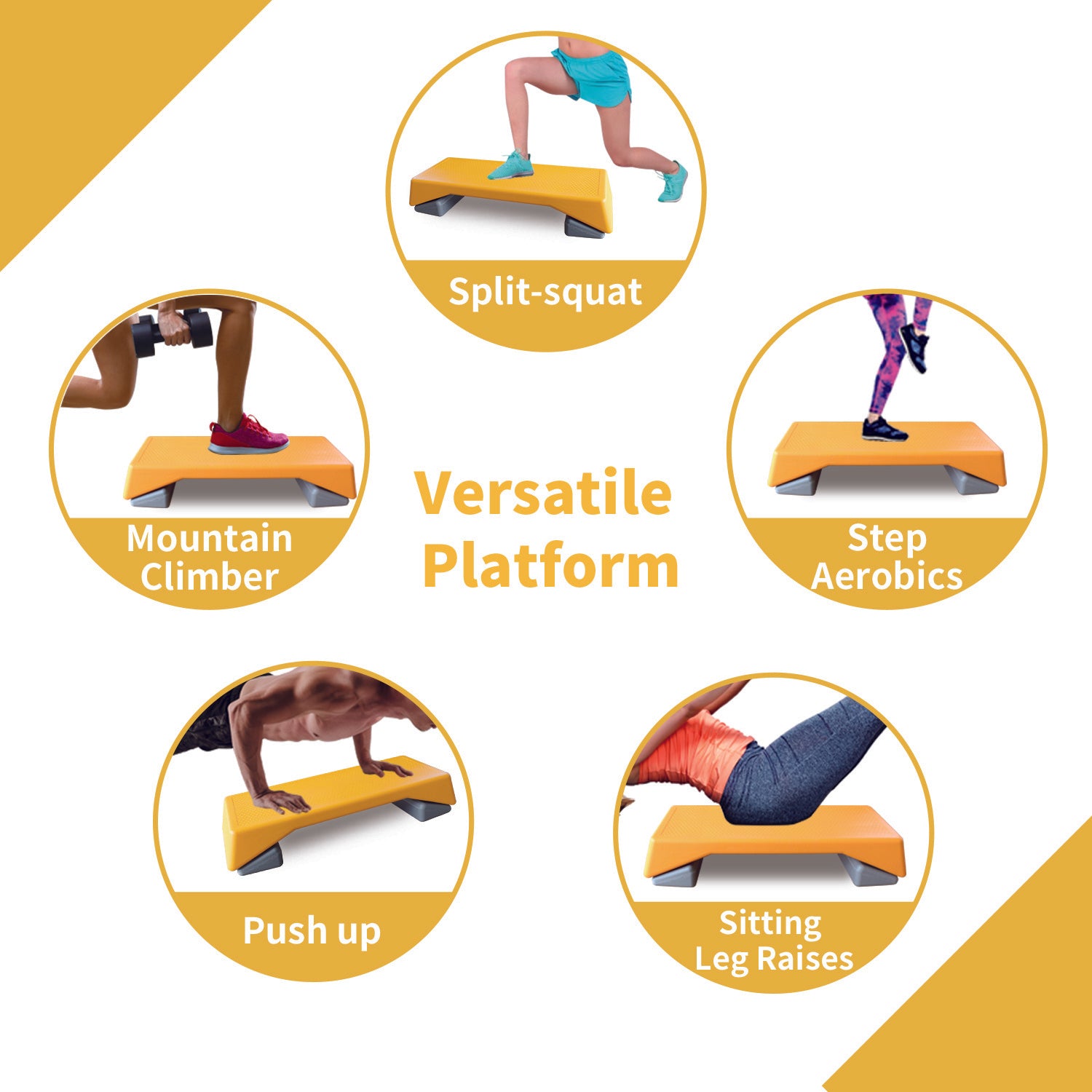 Aerobics Step Platform Height-Adjustable Fitness Equipment Stepper Trainer Exercise Step Platform Sliding Lifting Pad Yellow