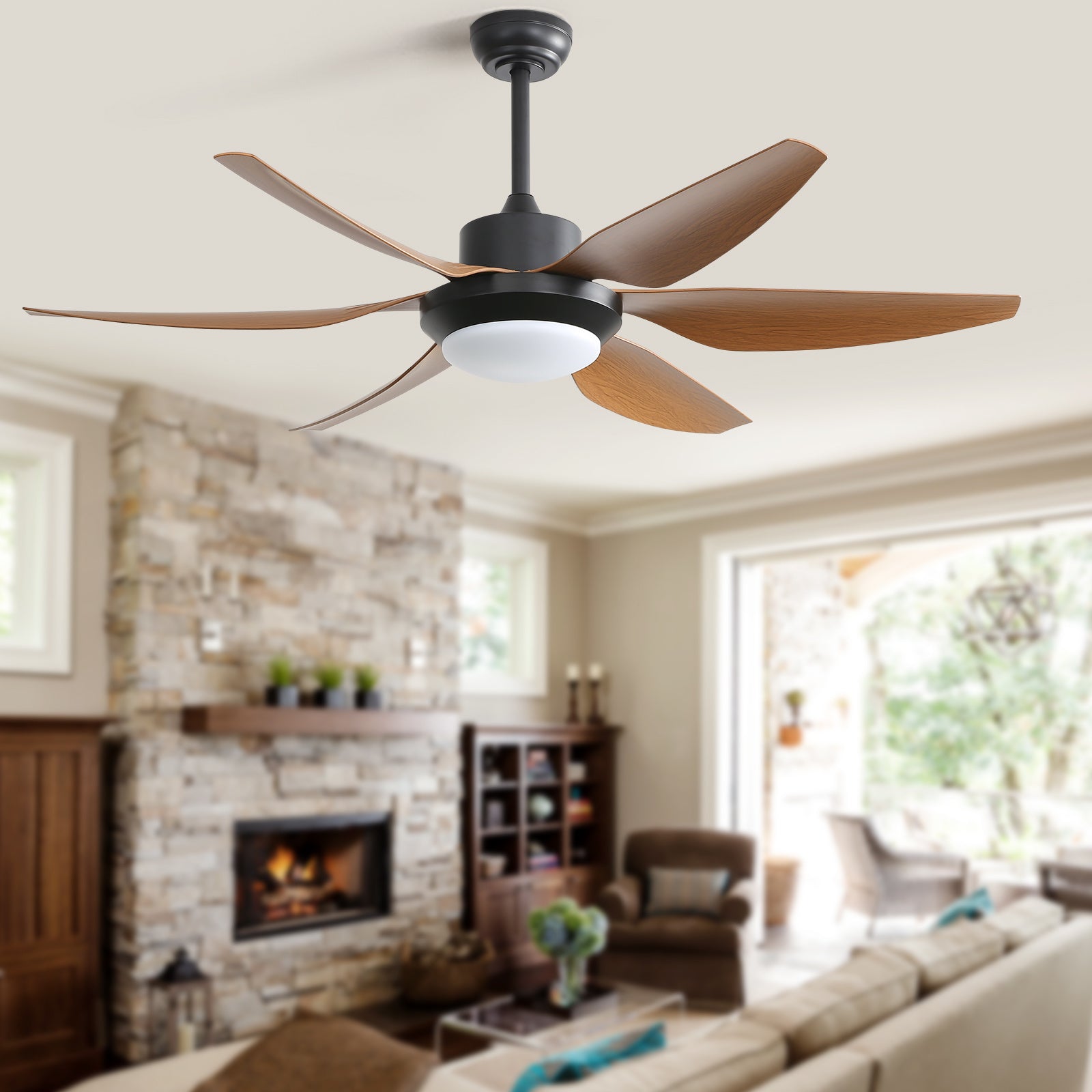 54 Inch Indoor Ceiling Fan With Dimmable Led Light 5 ABS Blades Remote Control Reversible DC Motor Black For Living Room