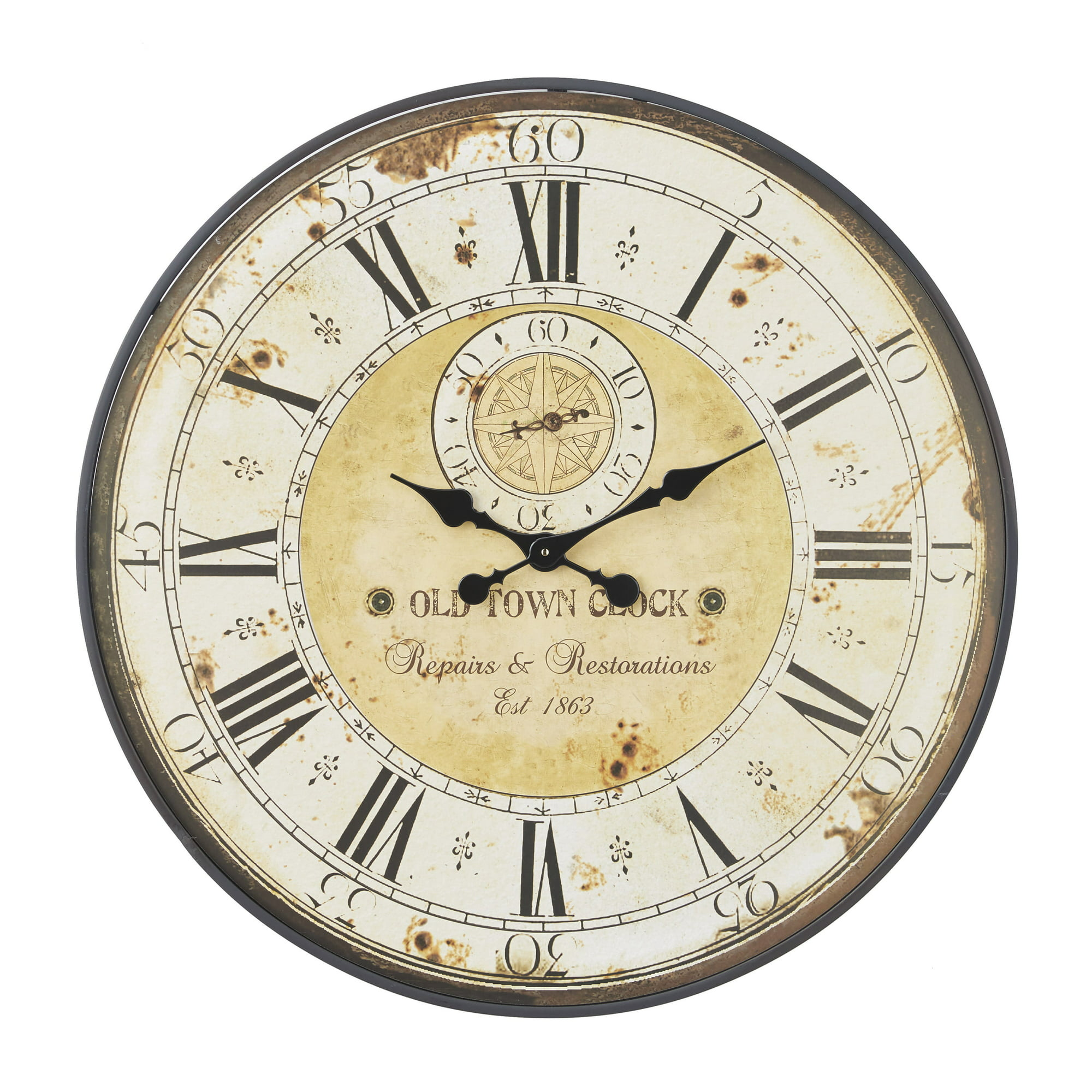 DecMode 32" Brown Wooden Distressed Wall Clock with Typography