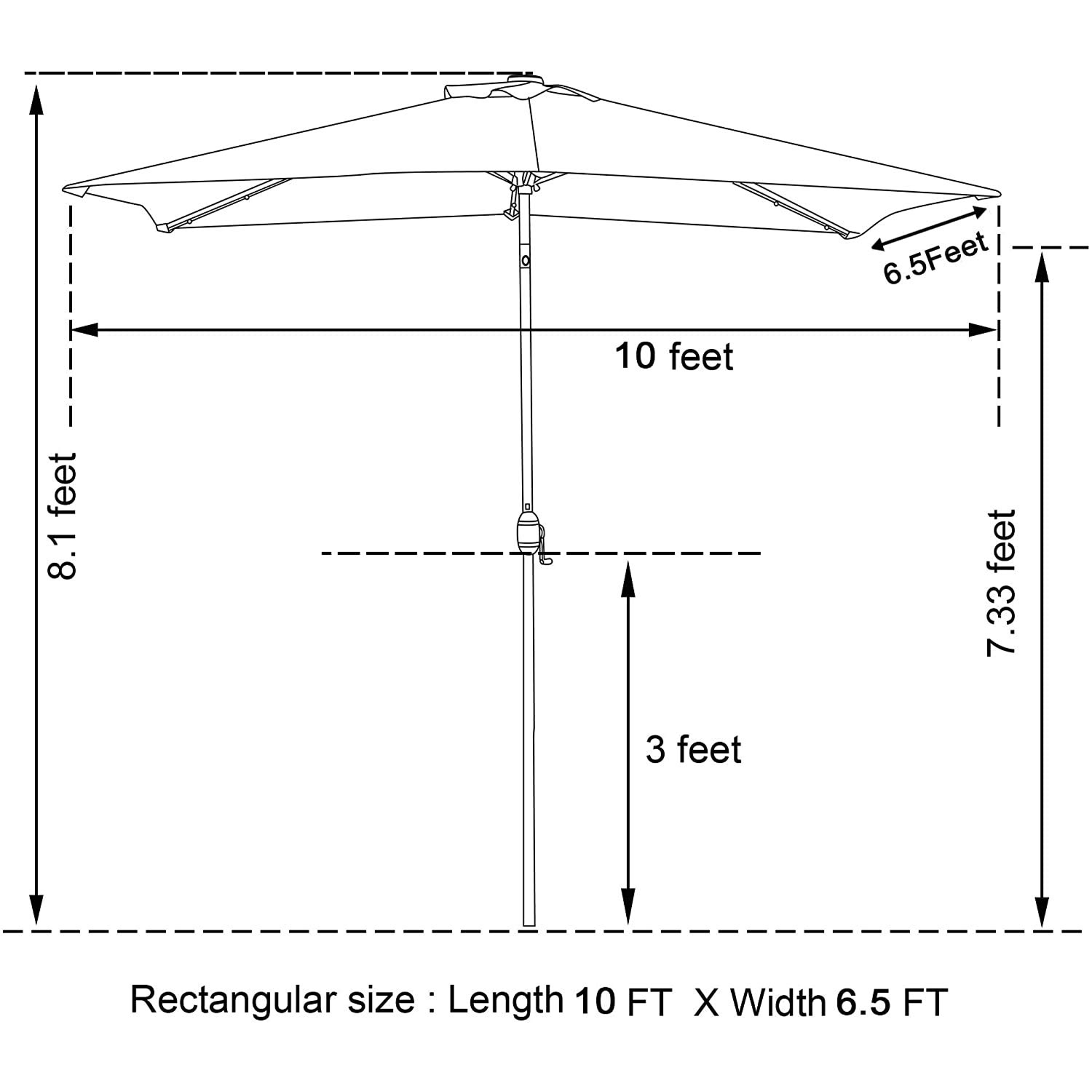 Rectangular Patio Umbrella 6.5 ft. x 10 ft. with Tilt, Crank and 6 Sturdy Ribs for Deck, Lawn, Pool in ORANGE