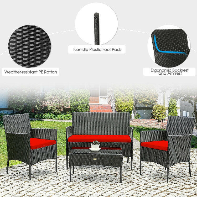 Rattan Cushioned Sofa Set