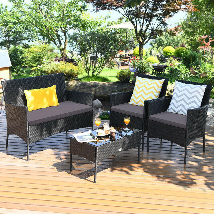 Rattan Cushioned Sofa Set