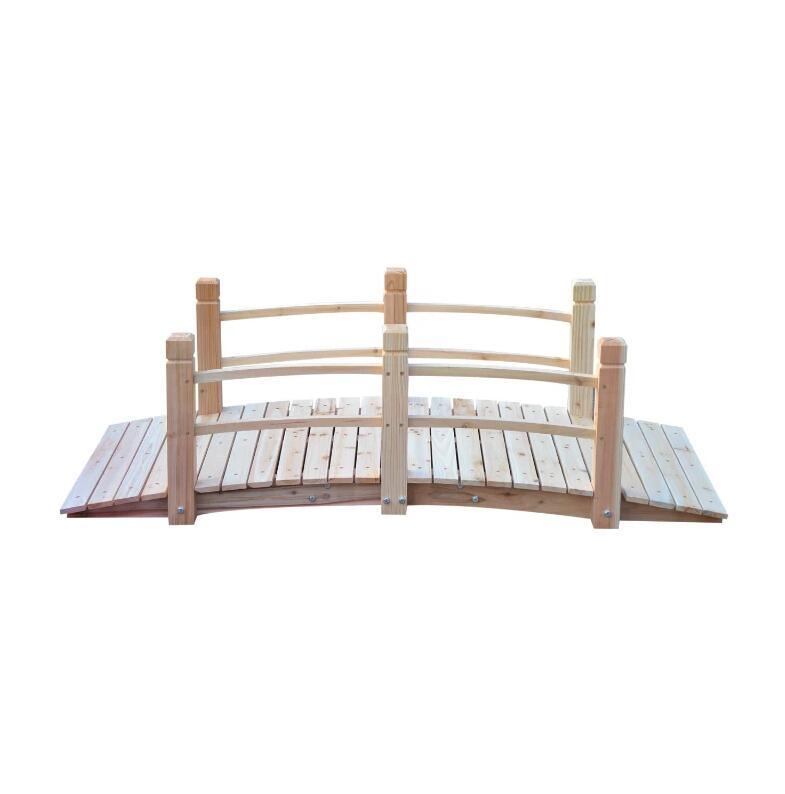 5 ft Wooden Garden Bridge Arc Stained Finish Footbridge with Railings for your Backyard;  Natural Wood