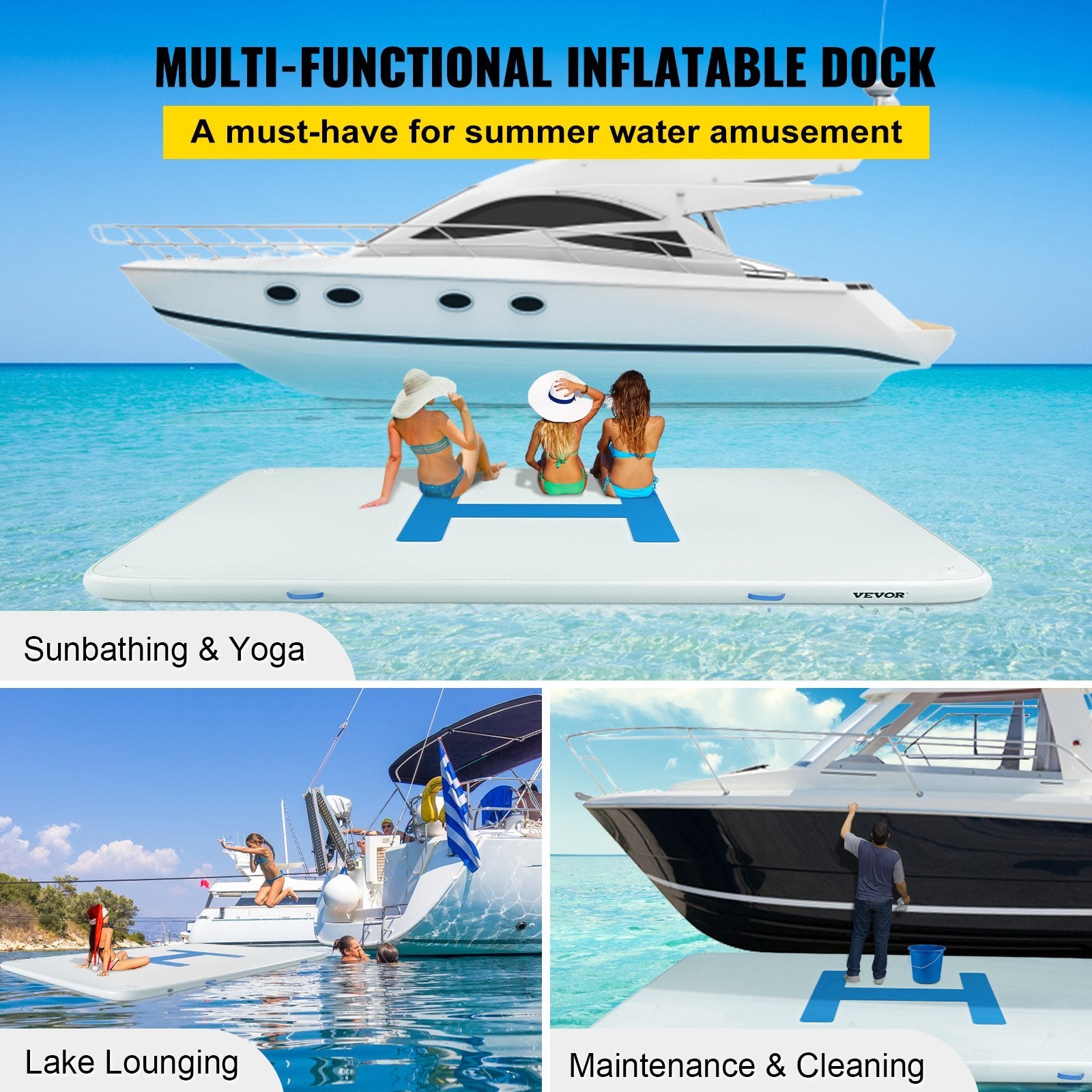 VEVOR 13'x6.5'x6' Inflatable Dock Platform, 8 to 10 Person Inflatable Floating Dock, Floating Platform with Electric Air Pump & Hand Pump for Pool Beach Ocean Lake Float for Adults