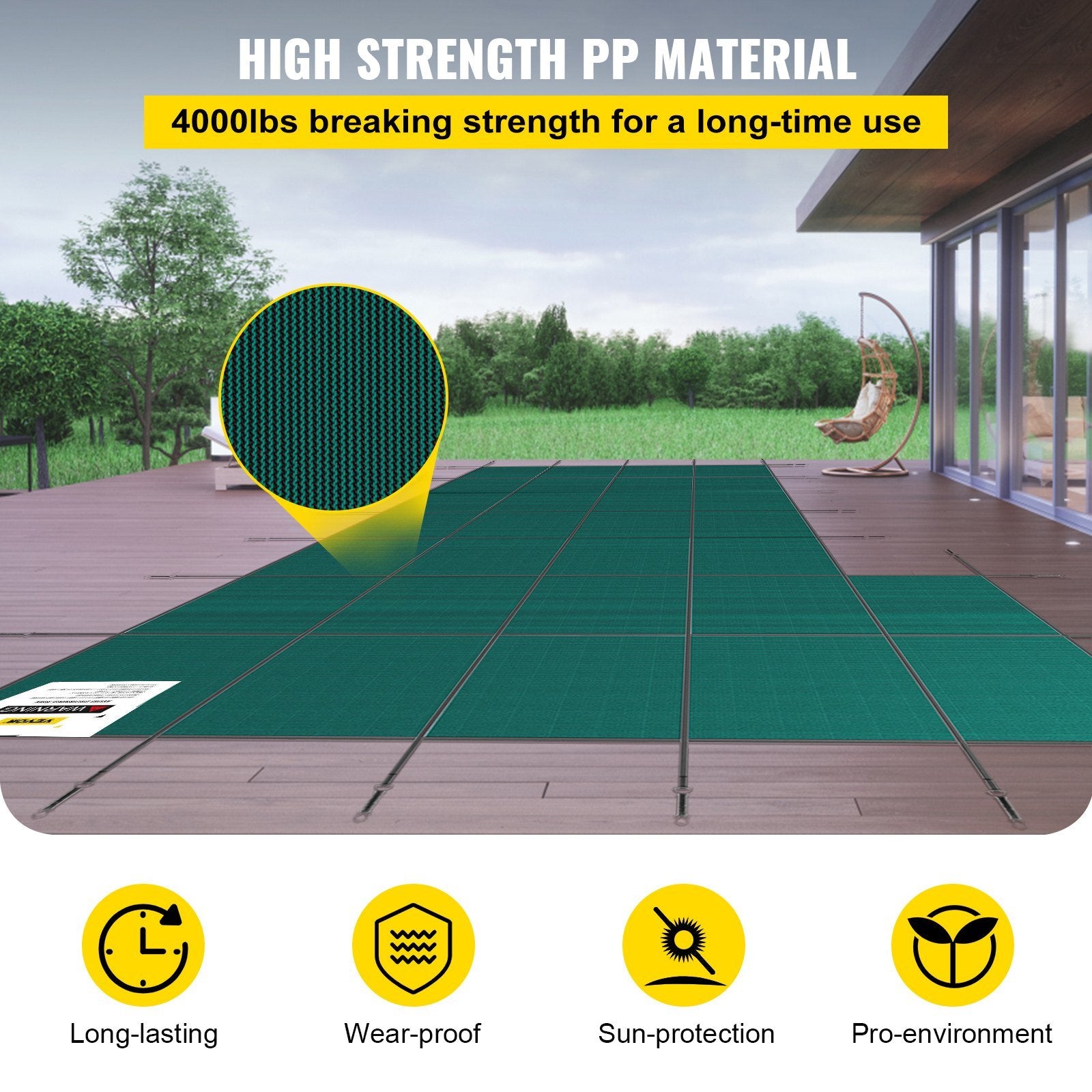 VEVOR Inground Pool Safety Cover, 18 x 34 ft Rectangular Winter Pool Cover with Left Step, Triple Stitched, High Strength Mesh PP Material, Good Rain Permeability, Installation Hardware Included