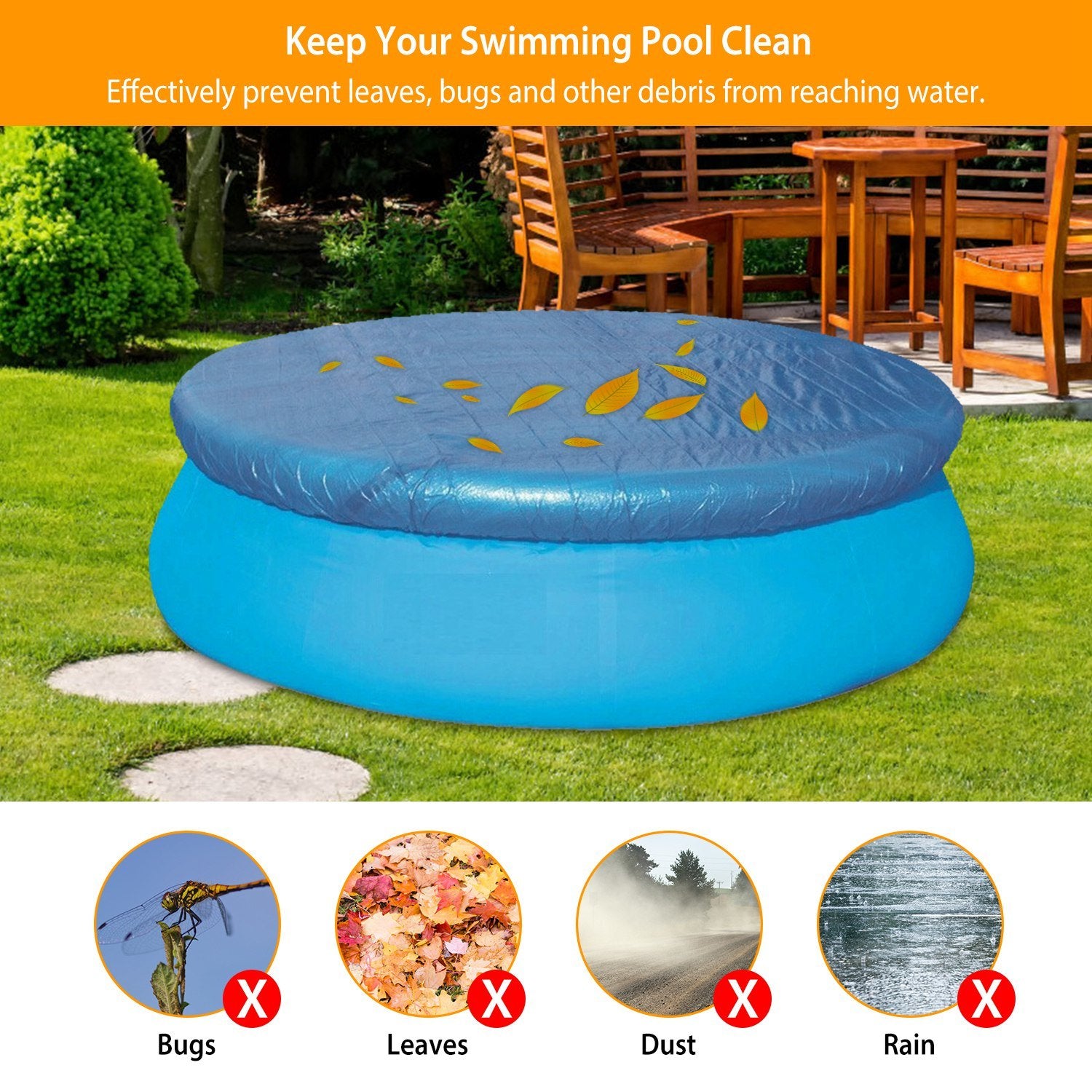 Swimming Pool Cover Protector Dustproof Waterproof Paddling Pool Cover