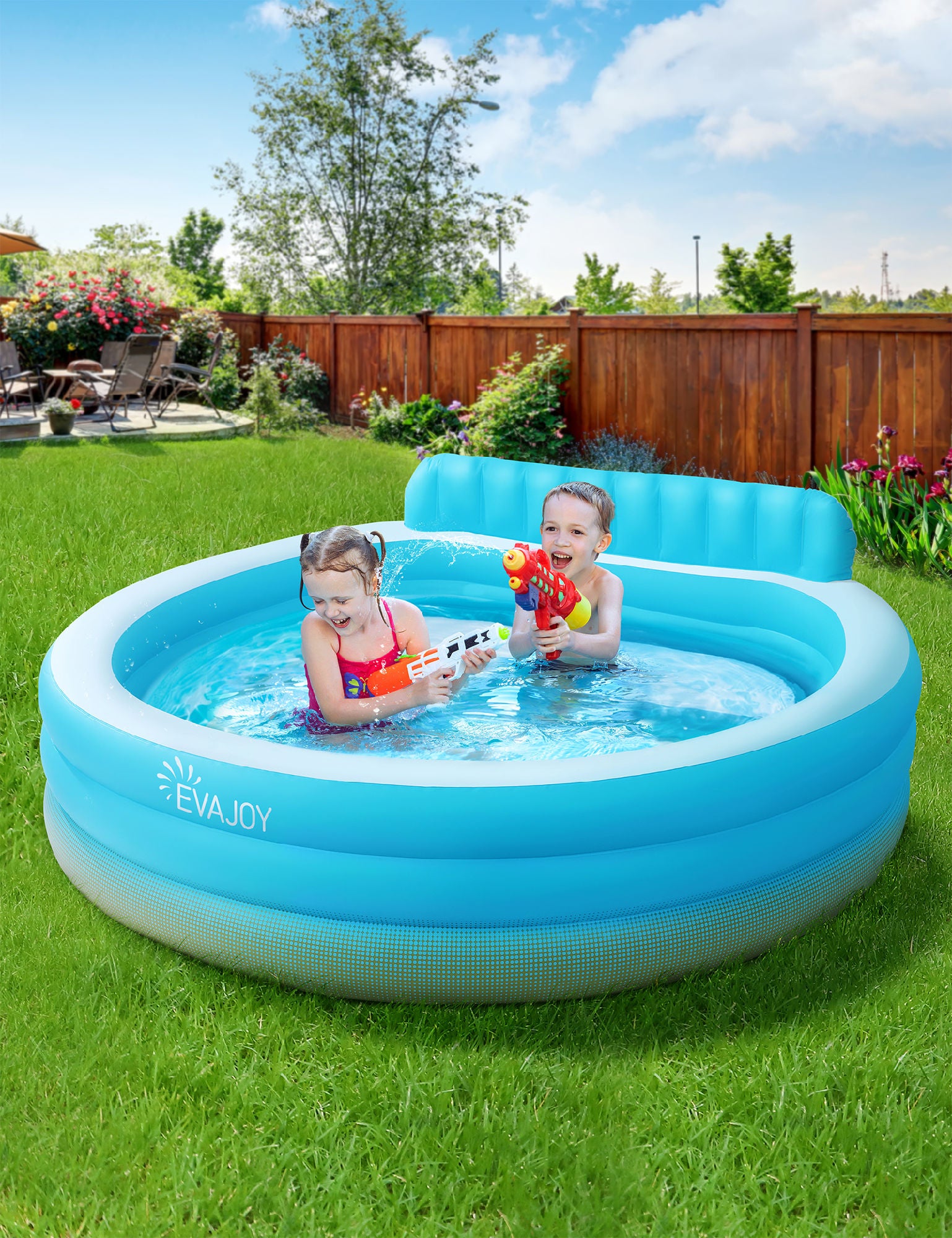 Full-Sized Inflatable Swimming Family Pool with Seats, 88