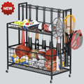 Sports Equipment Organizer, Basketball Storage Rack, Sports Organizer Cart with Basket and Hooks