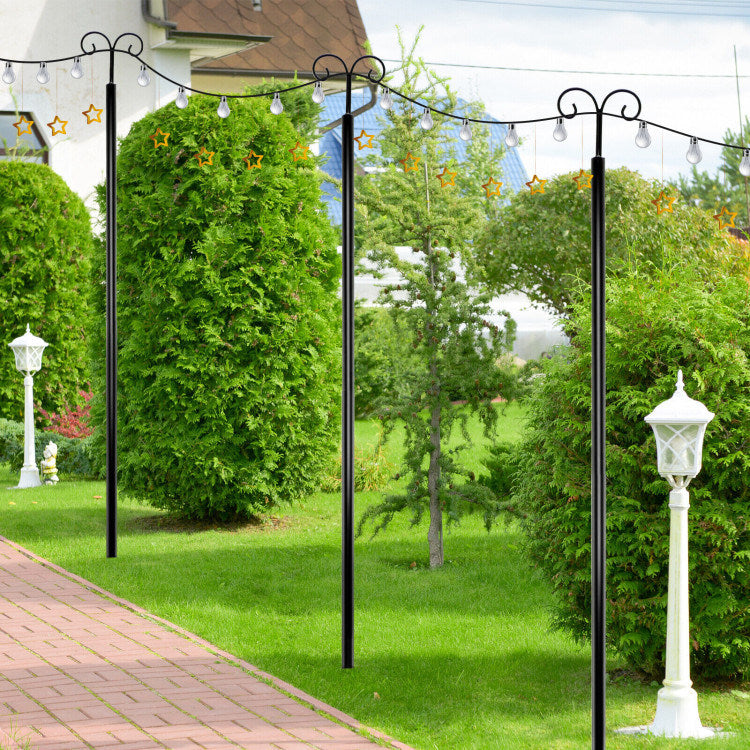 8/10 Feet 2 Pack Outdoor String Light Poles with Top Arc Hook and 5-Prong Base