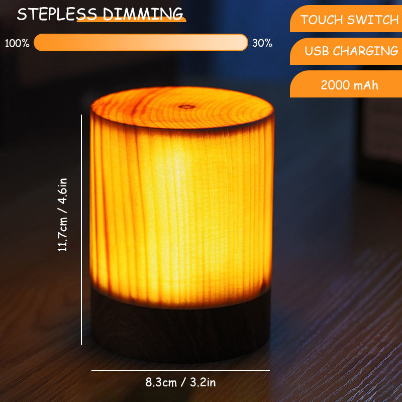 Retro Wood Table Lamp Creative Wood Grain Bedside Lamp Charging Night Light Wooden Base Vintage Desk Lamp Bedroom Birthday Gift