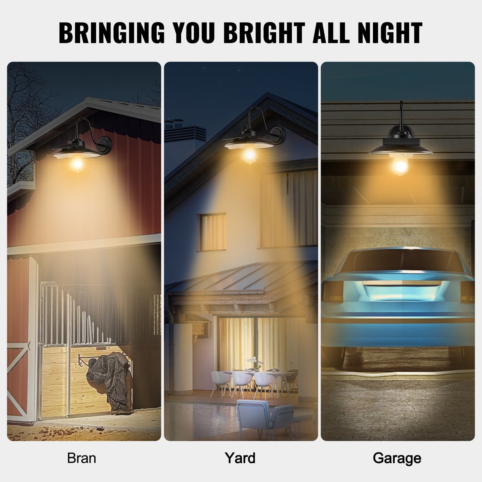 VEVOR Solar Barn Light, 3 Lighting Modes & Motion Sensor, Dusk to Dawn Outdoor Wall Sconces, Exterior Farmhouse Gooseneck Lights, Wall Mount, IP65 Waterproof for Outside Yard Street Garage Shed Patio