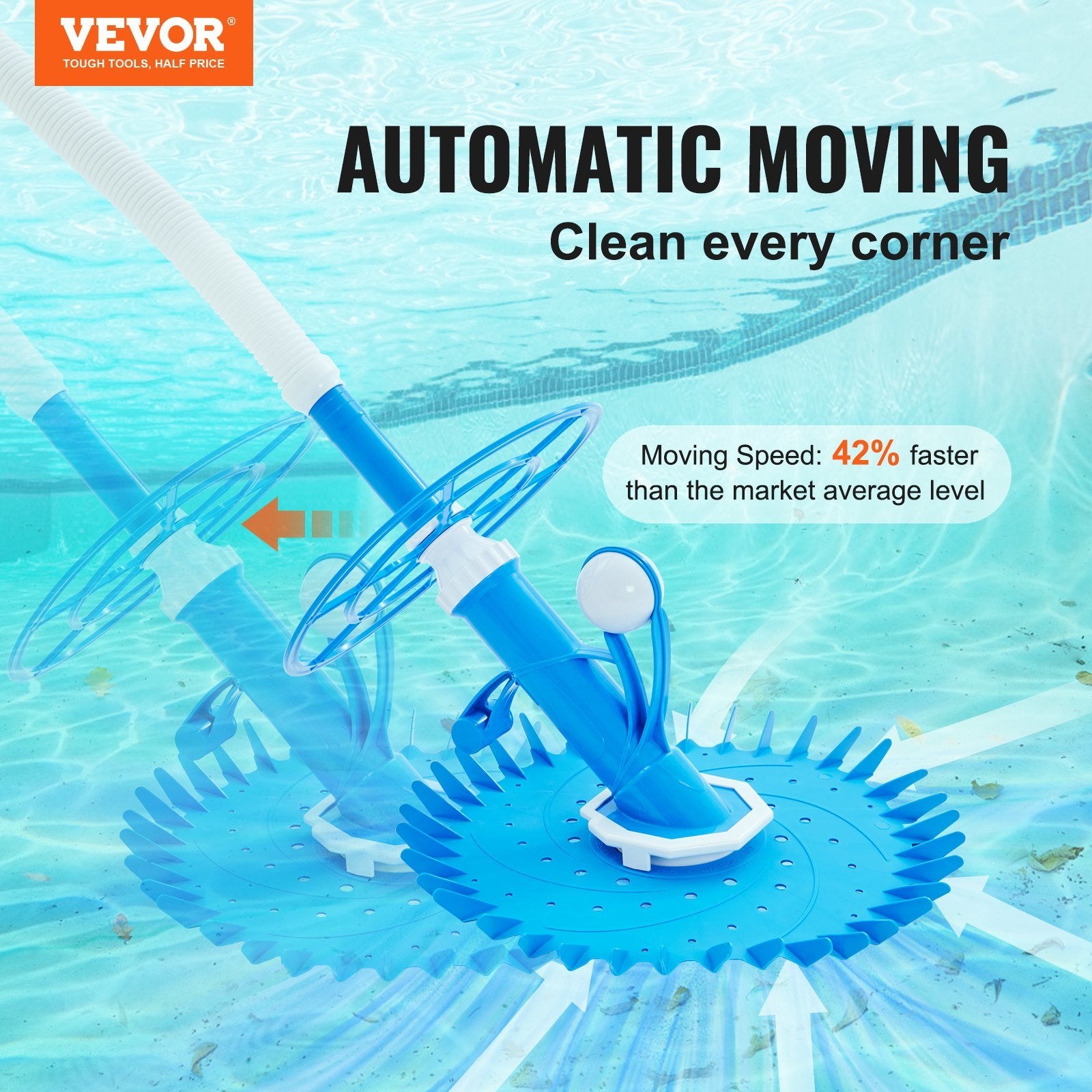 VEVOR Automatic Suction Pool Cleaner, Low Noise Pool Vacuum Cleaner with Extra Diaphragm, 10 x 32 in Hoses & 36-Fin Disc, Side Climbing Pool Cleaners for Above-Ground & In-ground Swimming Pool