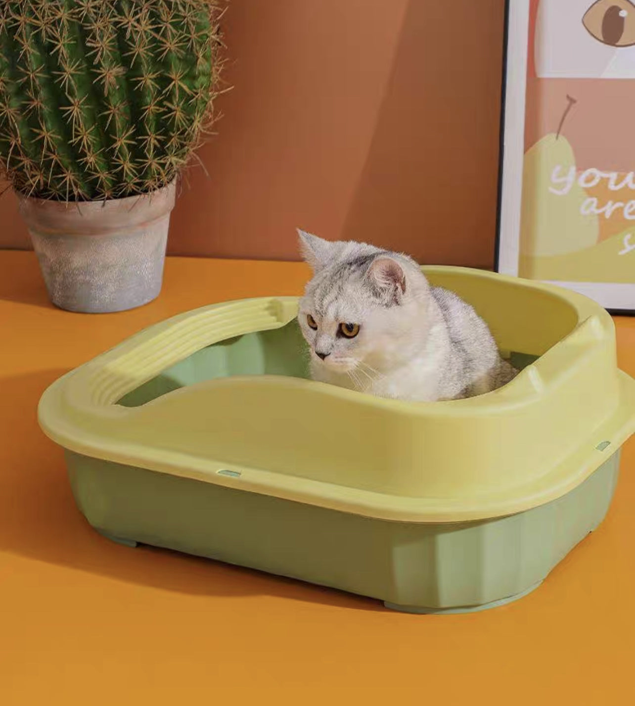 Cat Litter Pan Semi-Closed Anti-Splash with Litter Extra Large Cat Litter Box Anti-Odor Cat Poop Pan Cat Supplies